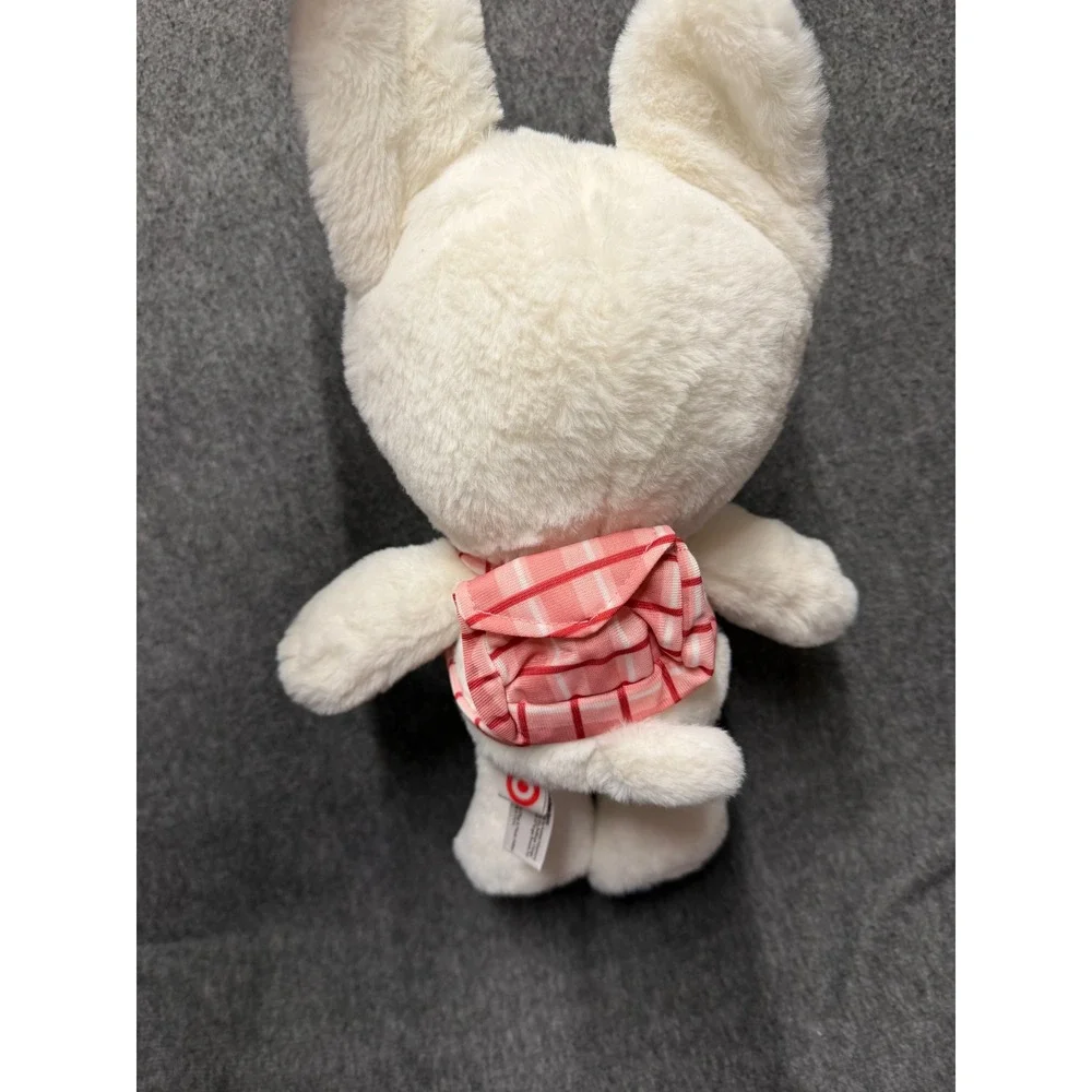 Target Bullseye Dog Plush  White Stuffed Animal w/ Ladybug  Plaid Backpack 10